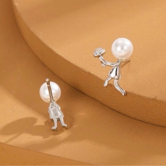 “Marry Me” Boy Flowers Girl Dress Silver Figures Pearl Heads Mismatch Tiny Studs - Picture 7 of 14